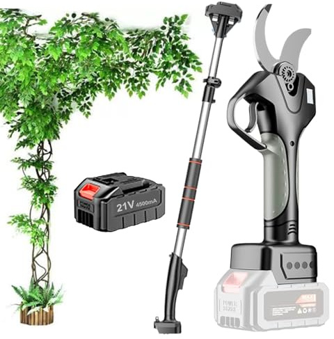 ZEEKYFOR Tijeras de Podar Eléctricas Inalámbricas con Pértiga Extensible, Tijeras de Jardín Eléctricas con Batería de Litio de 4500mAh, Cortador de Ramas de hasta 50mm,1 Battery