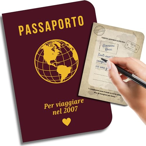 EQUIK PRODUCTS Biglietto compleanno 2007 | Passaporto anno di nascita 2007 | Idea regalo divertente | Libro firme festa compleanno | Decorazioni compleanno originali