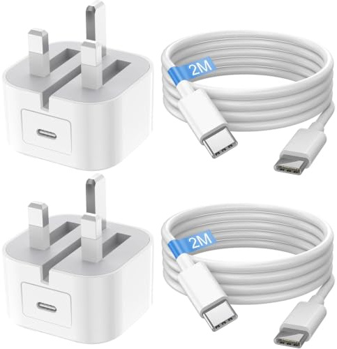 for iPhone 17 16 15 Charger 25W Fast USB C Charger Plug & Cable 2Pack [2M] | [MFi Certified] UK Wall Phone Adapter Charging Cable for iPhone 17e/17/16e/16/15/Pro/Pro Max/Air/Plus/iPad/iPad Pro/Air/Mini