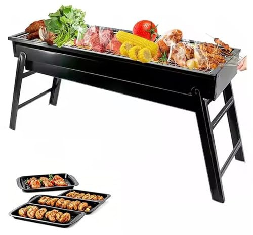 Barbecue-Holzkohlegrill, 24-Zoll-BBQ-Grill, zusammenklappbarer tragbarer Smoker-Grill for Kochen im Freien, Camping, Picknicks, Strand