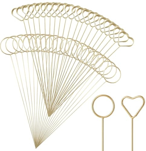 40 Soportes de Metal para Tarjetas de Lugar, Clips para Púas de Flores, Soportes para Números de Mesa, Soporte de Metal Dorado para Fotos, Arreglos Florales, Boda, Fiesta