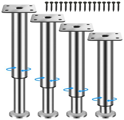WZCMLJ 4 Stück Möbelfüße Edelstahl, Möbelfüß verstellbar Tischbeine Metall 8-12cm (Ø38mm) Bettfüße Füße für Möbel Sofa Füße Höhenversteller Schrankfüsse Möbelbeine.(Edelstahl, 8-12cm)