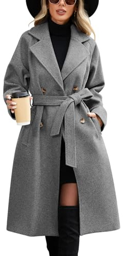 CMTOP Women's Long Coats Double-Breasted Notch Lapel Trench Coats, Windproof Elegant Classic Casual Trench Jacket, Slim Fit Outcoat with Pockets and Belt for Spring Autumn Winter