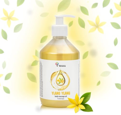 Verana Massageöl Ylang Ylang, Naturkosmetik, Körper-Öl, Alle Haut, Verjüngende und Revitalisierende Massage, Aromatherapie (500ml)
