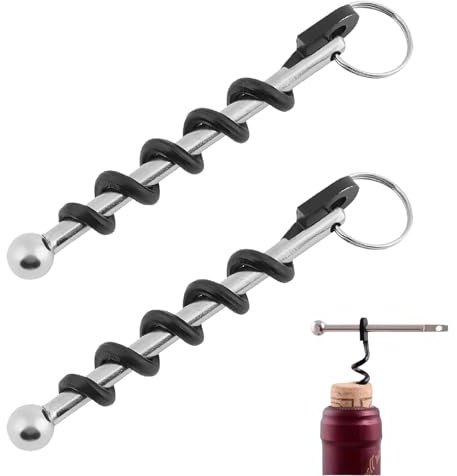 2PCS Corkscrew Keychain, Wine Beer Bottle Opener Stainless Steel Corkscrew Spiral with Keyring for Home Camping and Parties