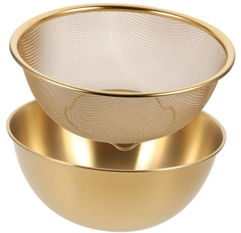 Mipcase Setaccio a Maglia Sottile in Acciaio Resistente Per Lavare Riso, Frutta e Ortaggi Colino Per Cucina Contenitore Per Pulire Alimenti Vaschetta Per Alimenti 2 Pezzi (24 Cm, Colore or
