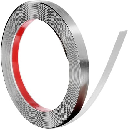 QUARKZMAN Profilo In Acciaio Inossidabile Per Pareti, 10 m x 15 mm Adesivo E Decoro Metallico Per Bordo Specchio Piastrelle Parete Soffitto, Argento Spazzolato