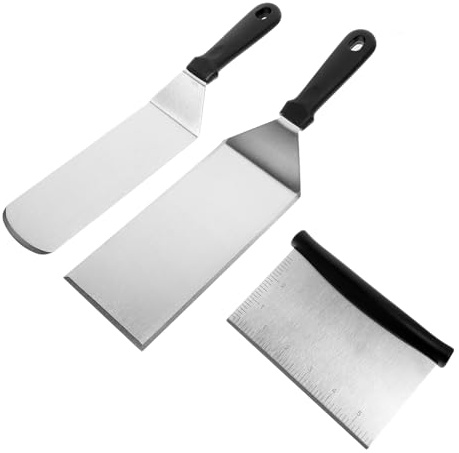 OHPHCALL Spatules Cuisine Inox 3 Pièces Antiadhésives Résistantes à La Chaleur Manches En Plastique Ergonomiques Pour Cuisson Domestique, Restaurant Et Plancha