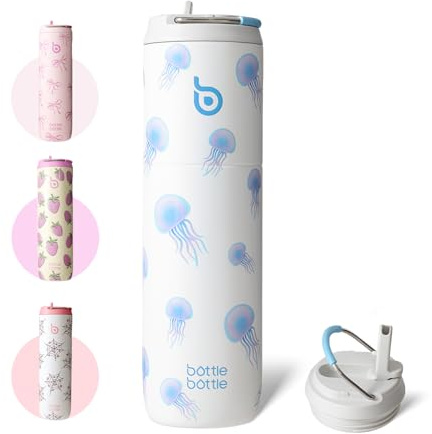 BOTTLE BOTTLE Borraccia isolata da 680,4 g, con coperchio e manico con cannuccia, per sport, viaggi, palestra, in acciaio inox, a doppia parete, sottovuoto, in metallo, a prova di perdite, priva di