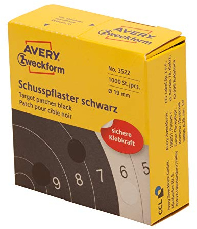 AVERY Zweckform 3522 Schusspflaster (Ø 19 mm, vorgedruckt) (schwarz, 10 Pakungen)