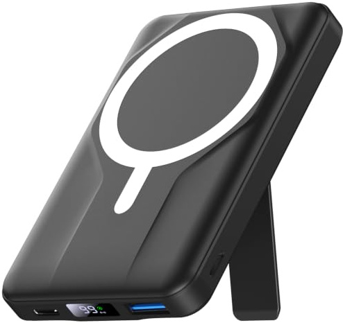 Azmuth for MagSafe Power Bank, 10000mAh Magnetic Wireless Portable Charger | 20W PD Fast Charging, Foldable Stand & LED Display, 15W Wireless Battery Pack for iPhone 17/16/15/14/13/12 Series, Black