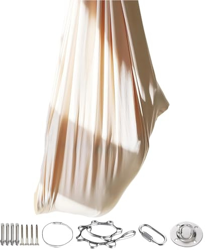 Sensory Swing 59.1 X 110.2 In, Beige Polyester Yoga Swing For Kids & Adults, 2000 Lbs Load, Includes Hardware
