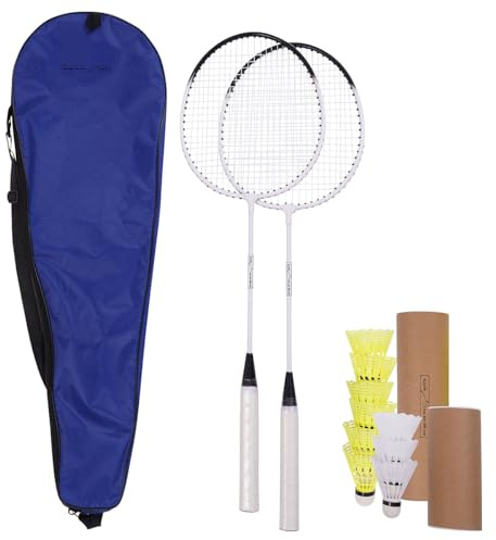 PEARL Sports Sportspiele für Kinder: Badminton Set mit 2 leichten Schlägern, 9 Bällen und Tragetasche (Federballsets, Sportspiel im Park, Picknick)