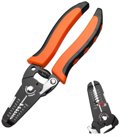 Pinza Spelafili 10-22 AWG / 0,6-2,6 mm, Utensile per Spelare e Tagliare Cavi con Rivestimento Antiruggine, Impugnatura Antiscivolo e Chiusura di Sicurezza per Elettricisti e Fai-da-Te