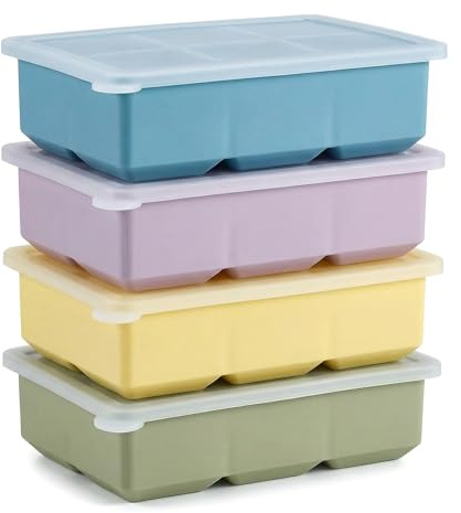 4 Pack Ice Cube Tray with Lid, 2 Inch Large Silicone Moulds | eusable Easy Release, for Whiskey Cocktail Drinks Souper