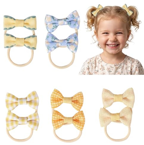 10 st Hårsnoddar för Baby med Rosett, mjuka Elastiska Hårband för Småbarn och Barn, Hästsvanshållare (Gul)
