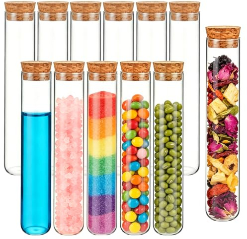 Acetiti 12 tubos de ensayo con corcho, 25 x 150 mm (30 ml), transparente para flores, caramelos, líquidos, especias, manualidades, laboratorio, decoración de bodas