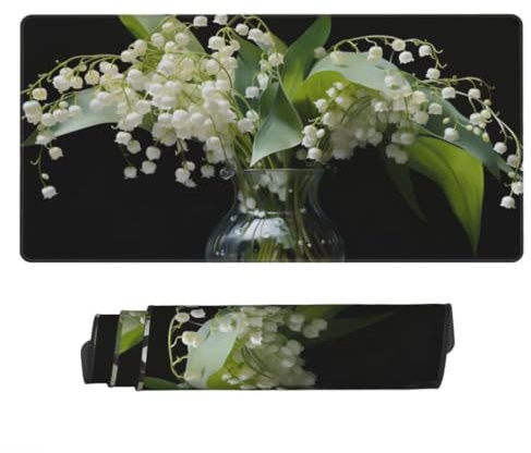 Gaming musmatta XXL svart, stor musmatta 1 000 x 500 x 3 mm, stor musmatta skrivbordsunderlägg klockblommor vattentät, sydda kanter musmattor, halkfri gummibas musmatta -MP1293