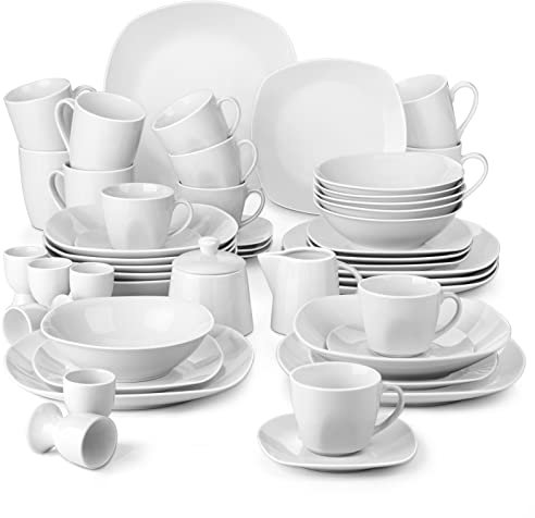 MALACASA Serie Elisa, 50 Pezzi Servizio da Tavola Porcellana, Combinazione Mista di Stoviglie di Varie Dimensioni, Stoviglie Classiche Per Dinner, Servizi Pieni Per 12 Persone