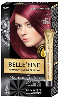 BELLE'FINE® Black Series - Luxuriöse natürliche Haarfärbecreme - langanhaltende Farbe - mit 3 Ölen & Keratin - DUNKLES KIRSCHROT