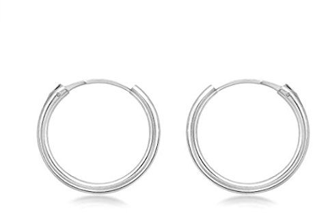 Halo's London © 9ct White Gold Plain 10mm - 20mm Hoop Sleeper Hoops/Sleepers/Earrings (16mm)