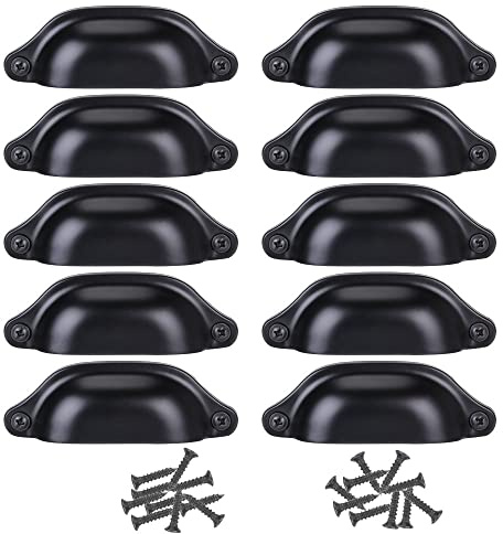 PETITES ECREVISSES 10pcs 98mm Poignée pour Tiroir Rétro Coquille, Fer Incurvé Bouton de Porte de Placard Vintage (Noir)