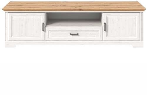 Stella Trading TV-Lowboard in Pinie hell, Artisan Eiche Optik - TV Schrank mit Schublade und viel Stauraum für Ihr Wohnzimmer im Landhausstil - 193 x 54 x 51 cm (B/H/T)