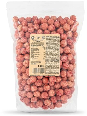 KoRo - Praline al cioccolato bianco e lamponi 1 kg - Golose e croccanti - Confutti sfusi - Con polvere di lamponi in superficie