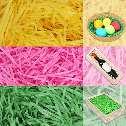 JOYIN 680G Dreiifarbige Ostergras in Pastellfarben (Rosa, Gelb und Grün) Raffia-Papier Zerkleinert für Ostereimerssche, Osterkörbchen Fülung, Osterparty Gunst, Osterdekoration