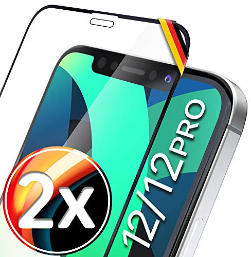 UTECTION 2x Full Screen Schutzglas für iPhone 12/12 PRO | Perfekte Passform vom deutschen Anbieter | Kinderleichte Anbringung > keine Blasenbildung, ultimative Glashärte für Langzeitschutz