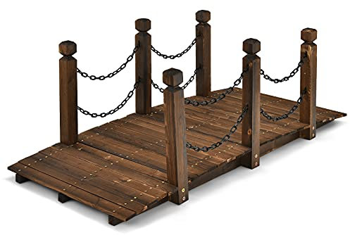 GIANTEX Ponte da Giardino in Legno, Ponte Paesaggio, Antico Ponte ad Arco, Ponte Decorativo per Giardino, Ponticello con Passerella ad Arco, Ponte con Ringhiera, Portata di 120 kg, 150 x 67 x 55 cm
