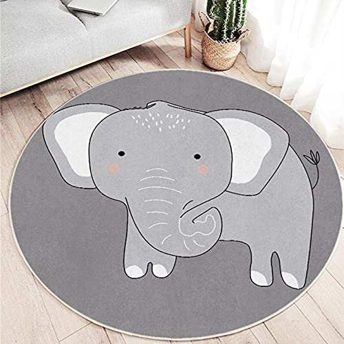 SWECOMZE Rund Kinderteppich Kurzflor Spielteppich Teppich Krabbeldecke Gepolstert Spielmatte Groß Krabbeldecke Kinderteppich Babyzimmer Dekoration (Elefant A,120CM*120CM)