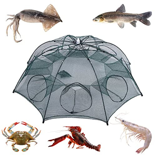 Tragbare Falle Fischfallen,Faltbares Netz,Tragbares Fischreusennetz,8-Loch-Fischreusen,Faltbares Nylon-Fischernetz zum Fangen von Aalen,Krabben,Hummer,Garnelen und Krabben