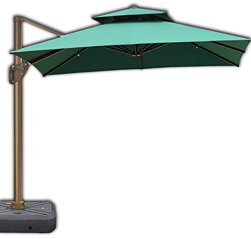 HARICSET Cantilever Parasol Sonnenschirm Ampelschirm Garden Parasol mit Kurbelvorrichtung UV-Schutz Bespannung Sonnenschirm Schirm Gartenschirm Marktsch(Size:2.5 * 2.5m(170Lbase),Color:Dunkelgrün)