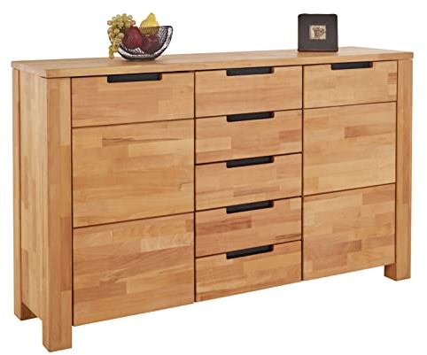 TaBoLe Kommode Sideboard aus Kernbuche massiv geölt mit Zwei Türen und fünf Schubladen