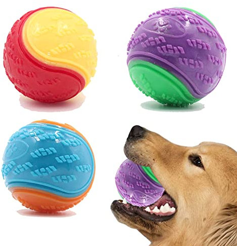 Sricam 3Pcs Squeaky Dog Ball, Dog Toys Teeth Cleaning Puppy Chew Toys Pet Training Ball Dog Interactive Dog Ball