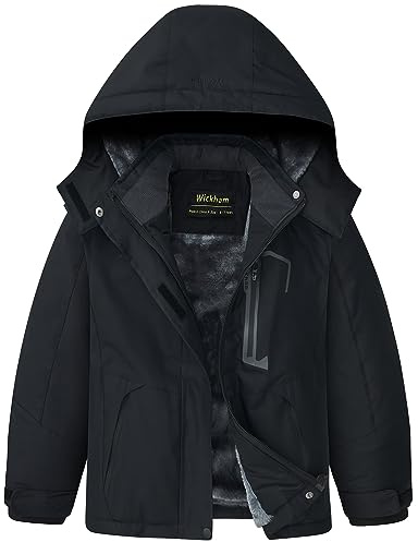 WICKHAM Girl's Waterproof Ski Jacket Winter Warm Fleece Lined Snow Windproof Jackets Removable Hood Ski Coat for Kids