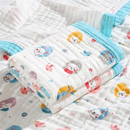 Chickwin Musselin Babydecke Sommer Kuscheldecke aus Weich Bequem 6-Lagig Mulltücher Baumwolle, Als Badetuch, Pucktuch, Stilltuch, Krabbeldecke und Kinderwagendecke (blauer Hase,110x110cm)