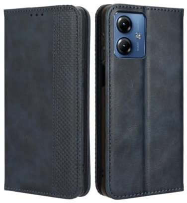 PEIYE Funda para Motorola Moto G14, Carcasa Antigolpes con Tapa, Case Cover Libro Billetera de Cuero PU, Ranuras para Tarjetas y Cierre Magnético, Función de Soporte - Azul