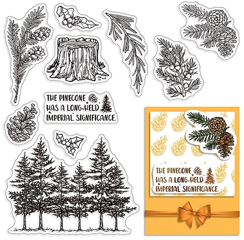 CRASPIRE Tallträd klara gummistämplar kottar löv växt ord träd stubbe transparent vintage poststämpel silikontätningar stämpel journalföring korttillverkning gör-det-själv scrapbooking fotoalbum