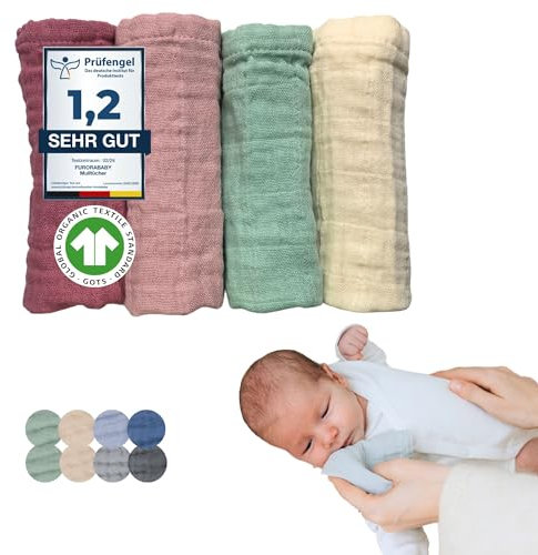 furora BABY Mulltücher Baby 25x25 cm klein | super Soft Musselin, Bio-Baumwolle, Oeko-TEX 100: schadstofffrei | Musselintücher Baby Spucktücher Mullwindeln, Waschlappen Neugeborene