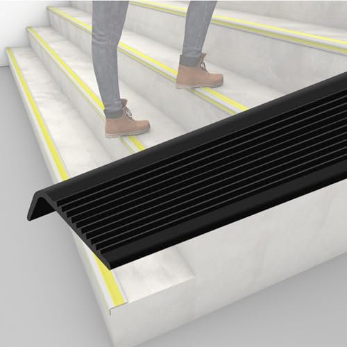 GOGAGO rutschfeste Treppenkante aus Vinyl, Selbstklebender Treppenkantenschutz, Treppenkante, Treppenkantenverkleidung, wasserdichte Außen- und Innentreppen, 6 cm × 3 cm,Schwarz,1m