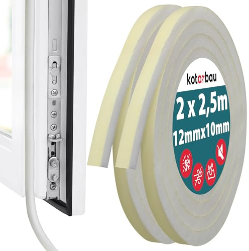 KOTARBAU® 2 St. Dichtungsband Schaumstoff 10x12 mm x 2,5m dick PU3 Fenster Dichtungsband selbstklebend Tür Dichtungsband selbstklebend Fensterdichtung selbstklebend weiß Fensterdichtungen Dichtungsbän