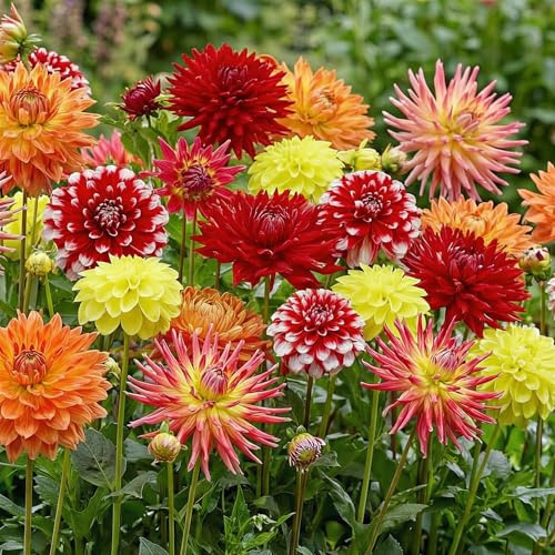 Dahlia Tubers Grand Collection, paquete de regalo con mezcla de 5 variedades de bulbos de dalia de Holanda, mezcla exclusiva de tubérculos de dalia para jardín y macetas(sin semillas, no artificiales)