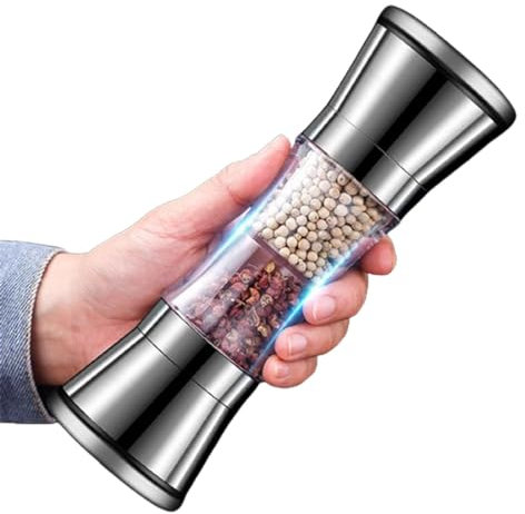 Acunny Manual Salt and Pepper Mill, Manual Pepper Mill – 2 in 1 Tall Salt and Pepper Shakers, Stainless Steel Refillable Combination Salt and Pepper Shakers, Pepper Mill and