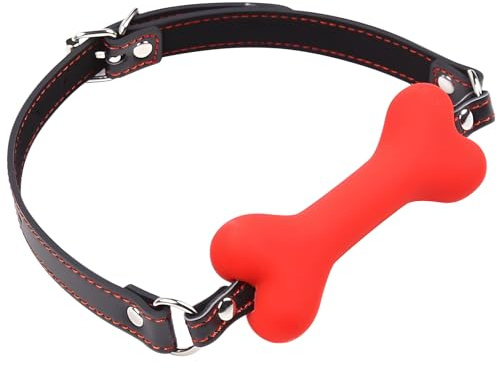 YUZHO Hundeknochen Mundknebel Einstellbar Mundball Fetisch Ball Gag SM Bondage Erotik Sexspielzeug Ball Mund Silikon Hundeknochen Einstellbar Fetisch Mundknebel BDSM Sexspielzeug (Schwarz) (Rot)