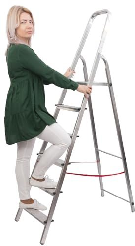 STREND PRO Aluleiter 6 Stufen | max. 125kg | Haushaltsleiter für Küche, Haushalt, Garage, Renovierung | 1,97m/3,22m