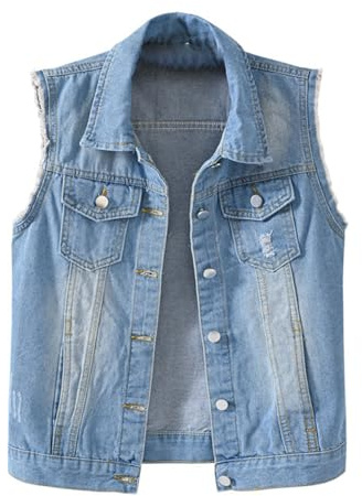 Gilet en jean pour femme - Noir - Rivets punk - Gilet en jean pour femme - Grandes tailles - Veste en jean sans manches - Veste d'été légère - Élégant - Stretch - Veste en jean pour femme