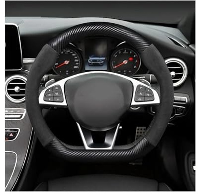 LTQSIV Auto Lenkradbezug Für Mercedes Für Benz AMG A B C E S-Klasse W221 GLA GLB GLC CLA CLS 38 cm Auto-Lenkradbezug Autozubehör(Schwarz)