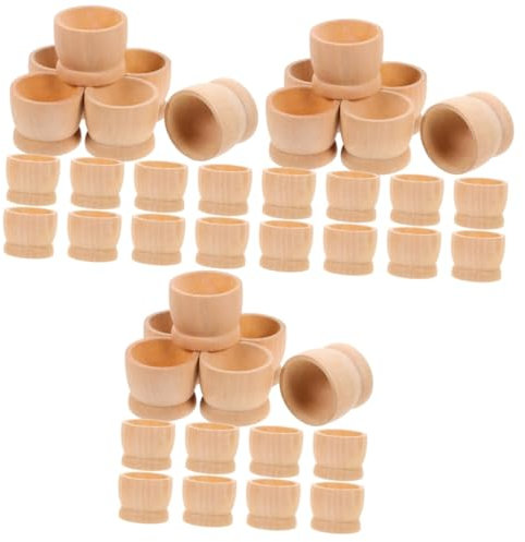 SEWACC 45pièces Support à Œufs Bois Naturel Lot De Coquetiers Pour Décoration De Pâques Base Bois Pour De Pâques Accessoire De Fête Charmant Et Pratique
